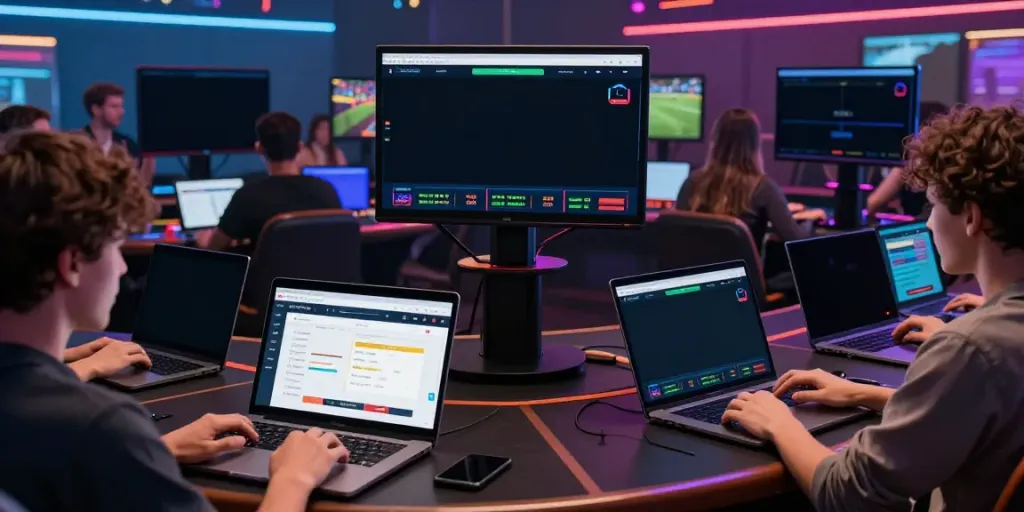Exciting WWBOLA digital sports betting platform with users engaging on devices.